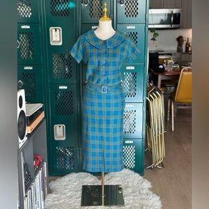 Vintage 50’s 2 pc secretary suit high waisted pencil skirt handmade plaid